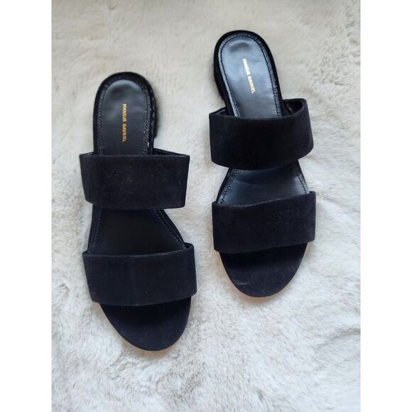 Defect New Mansur Gavriel Suede Double Strap Flat Sandal Size 38 Black - Picture 1 of 9